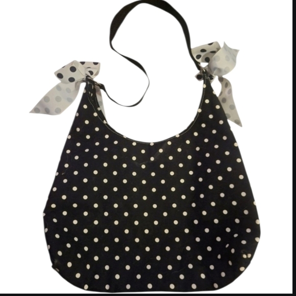 Polka Dot Handmade Graphic Shoulder Bag Black White Lightweight Whimsical Art - Picture 2 of 16